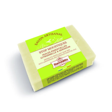 SAVON REPULSIF “ANTI-MOUSTIQUE” HUILES ESSENTIELLES CITRONNELLE & GERANIUM 100G